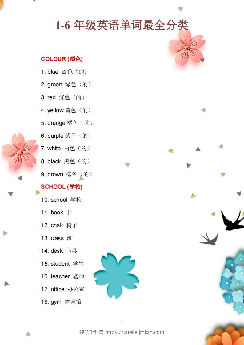 13_小学1至6年级英语单词最全分类-领航学科网