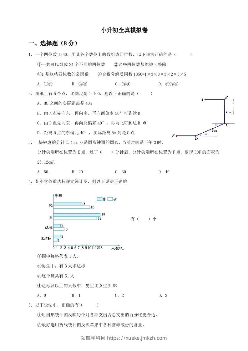 小升初数学全真模拟卷（三）人教版含答案-领航学科网