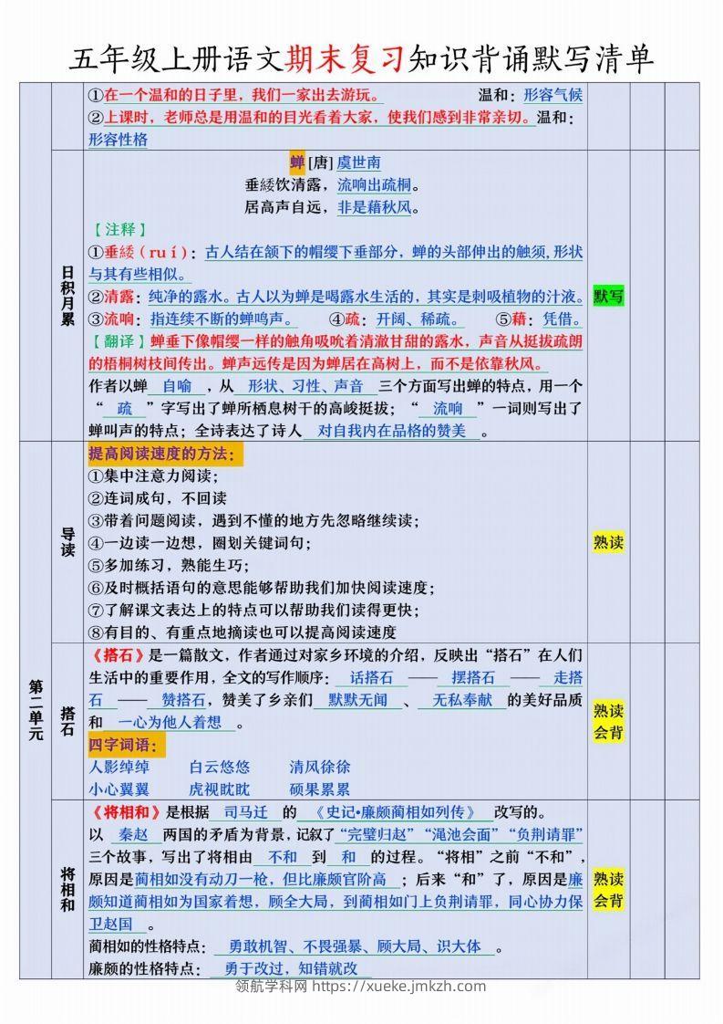 图片[2]-【期末复习知识背诵默写清单】五上语文-领航学科网