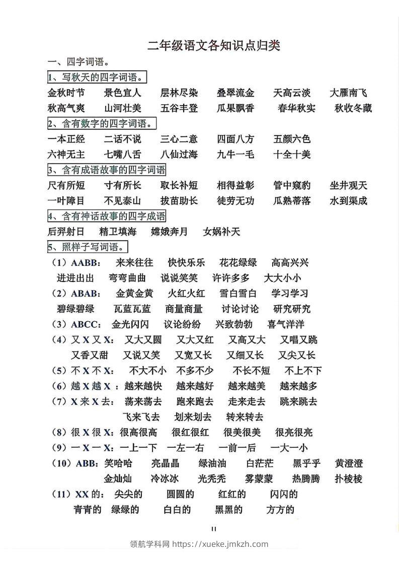 二年级语文上册各知识点归类-领航学科网