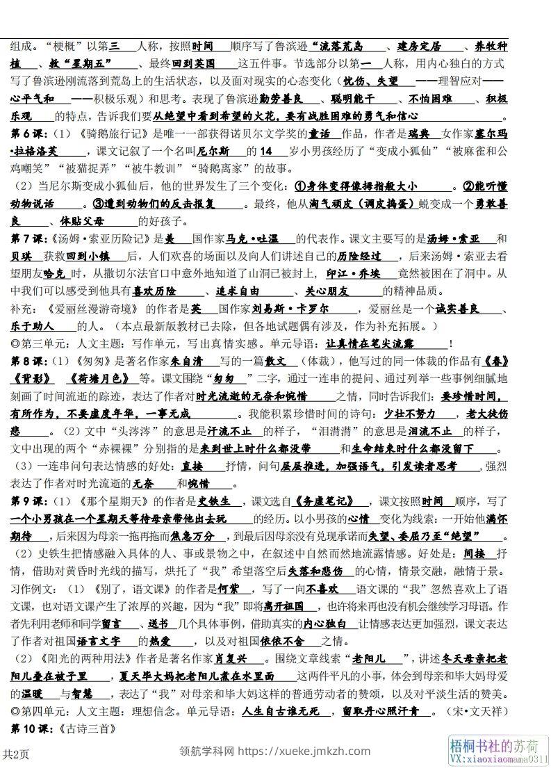 图片[2]-六年级下册课文必背核心知识点梳理-领航学科网