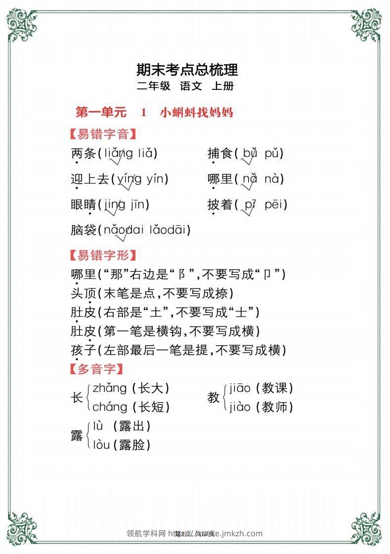 【考点总梳理57页】二上语文-领航学科网