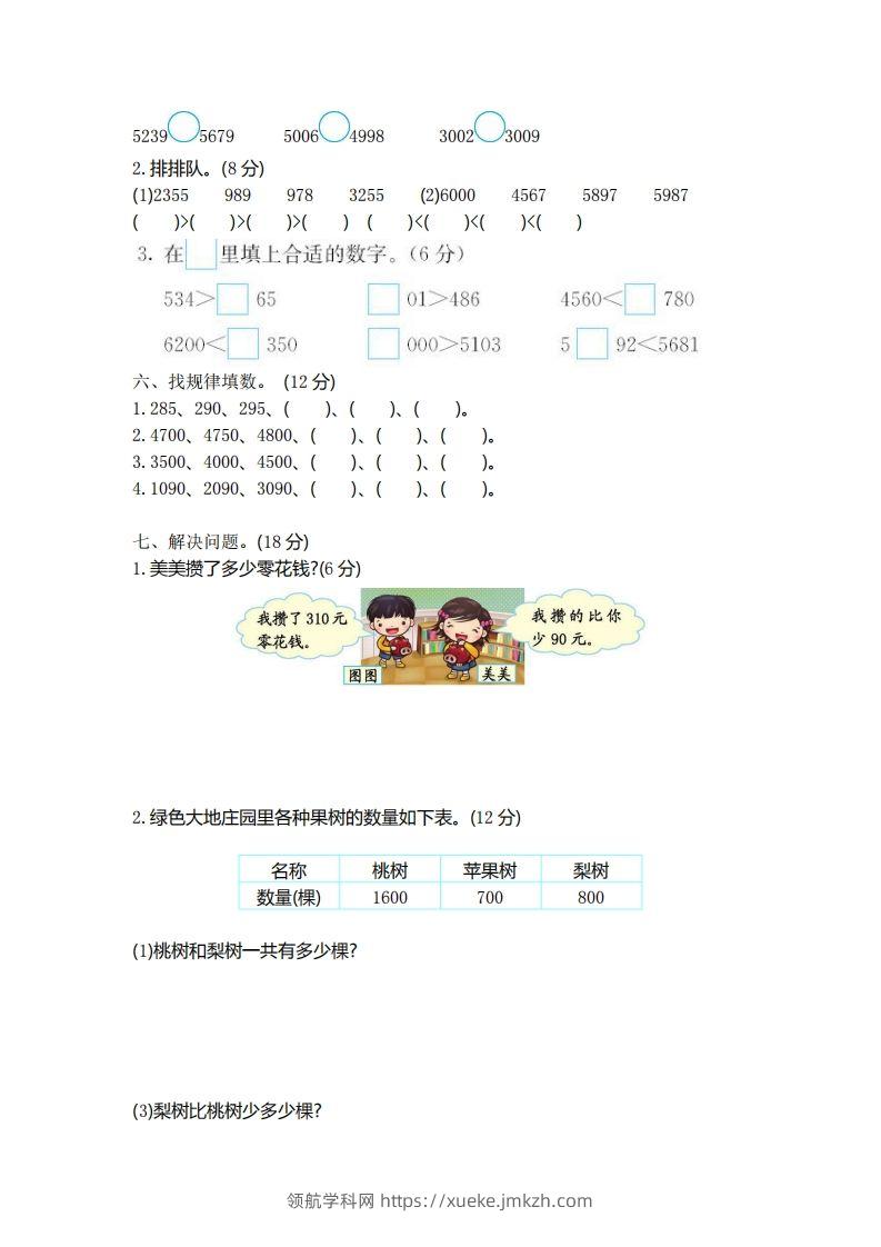 图片[2]-二（下）青岛版数学第一单元检测卷.1（54制）-领航学科网