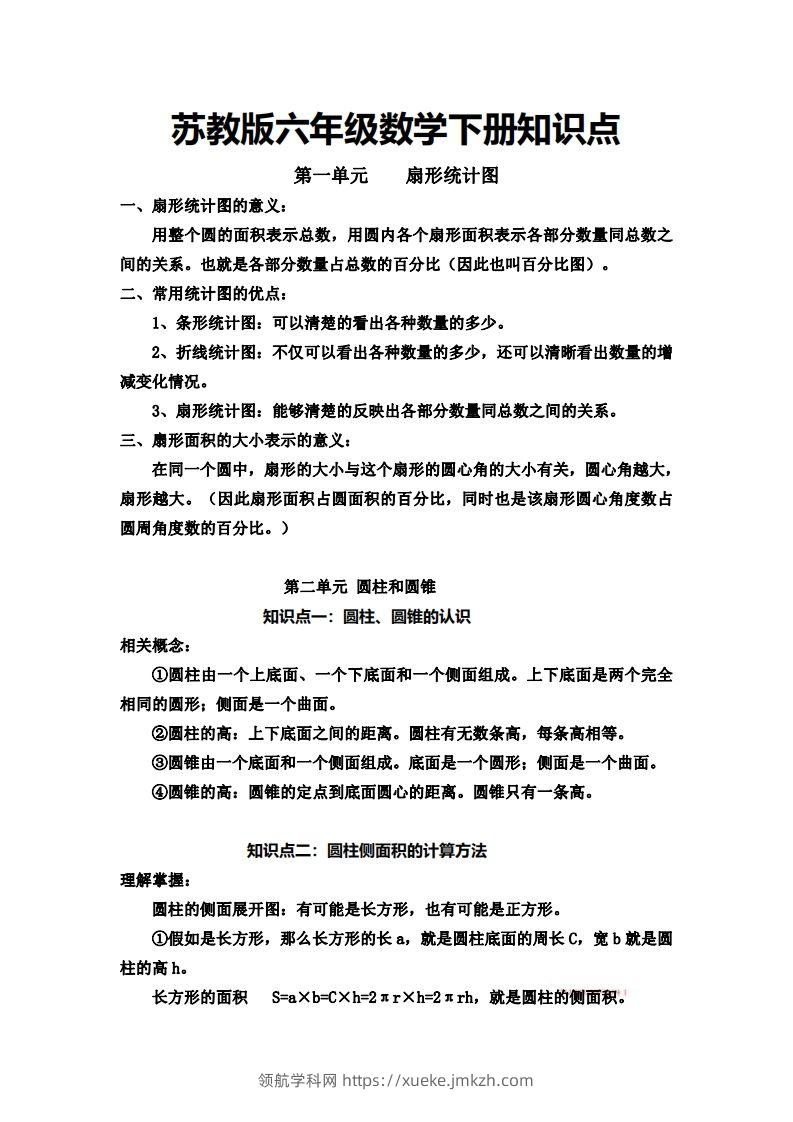 六下苏教版数学知识点-领航学科网