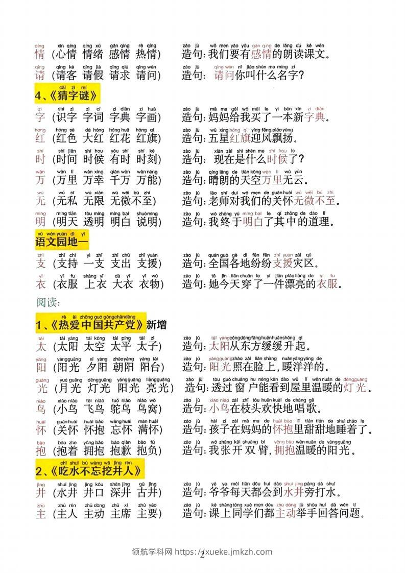 图片[2]-2025新一下语文同步生字拼音组词造句11页-领航学科网