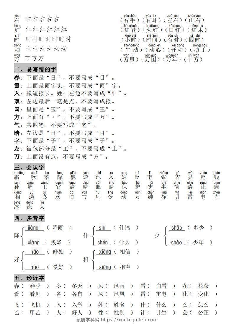 图片[2]-一年级（下册）知识点汇总-领航学科网