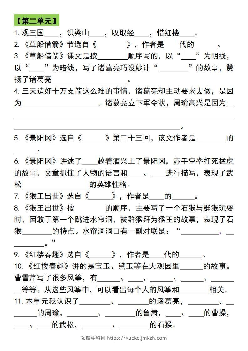 图片[2]-五年级语文下册各单元知识点归纳总复习-领航学科网