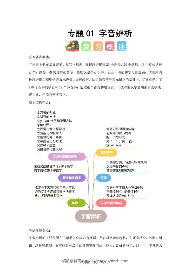 专题01字音辨析-2025年三年级下语文寒假专项提升（统编版）-领航学科网