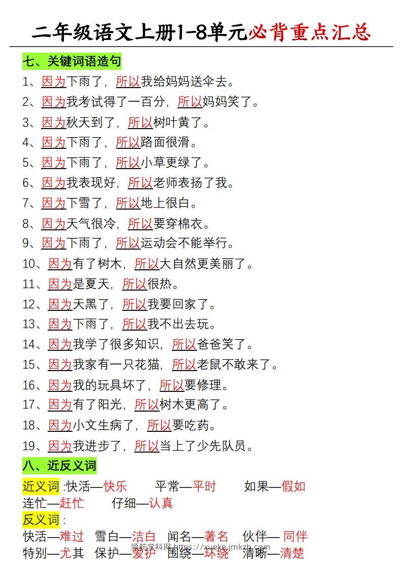 图片[3]-【单元必备重点知识汇总】二上语文-领航学科网