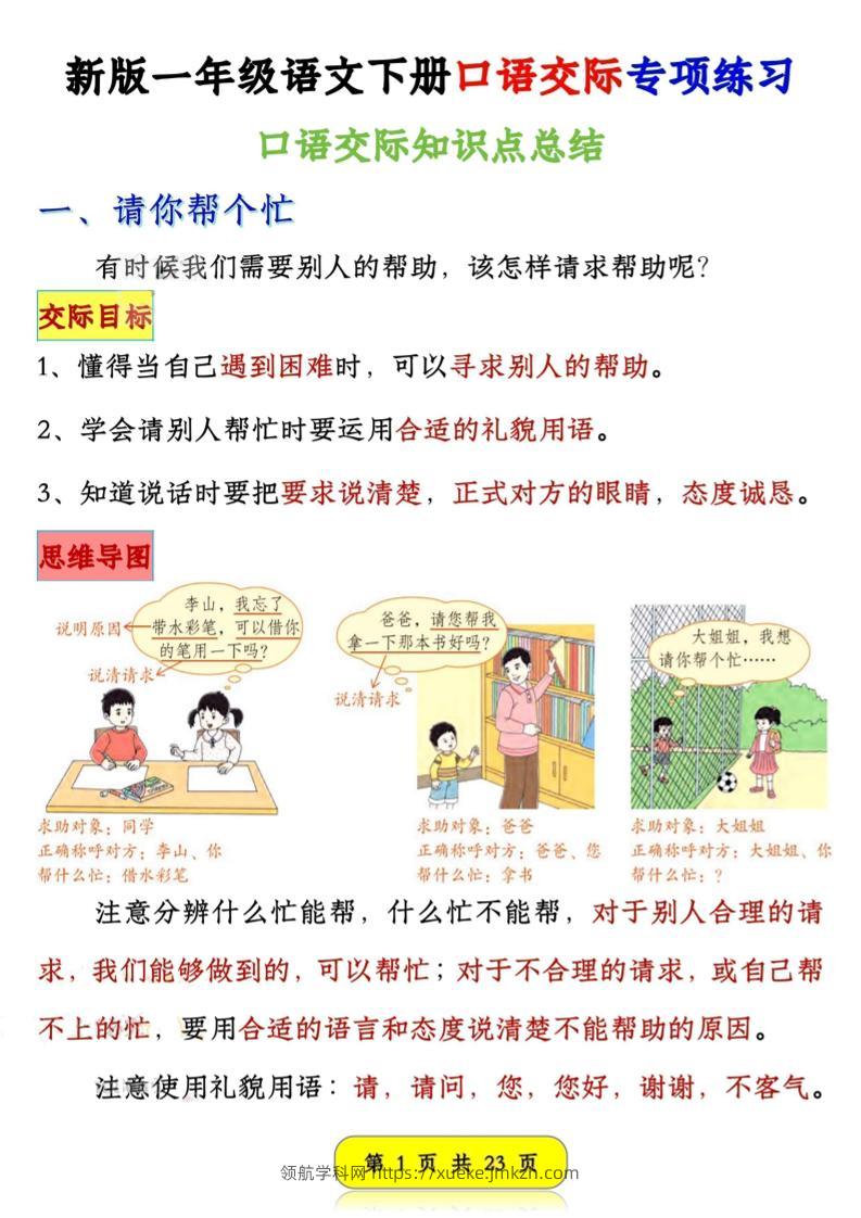 新一下语文口语交际专项练习（23页）-领航学科网