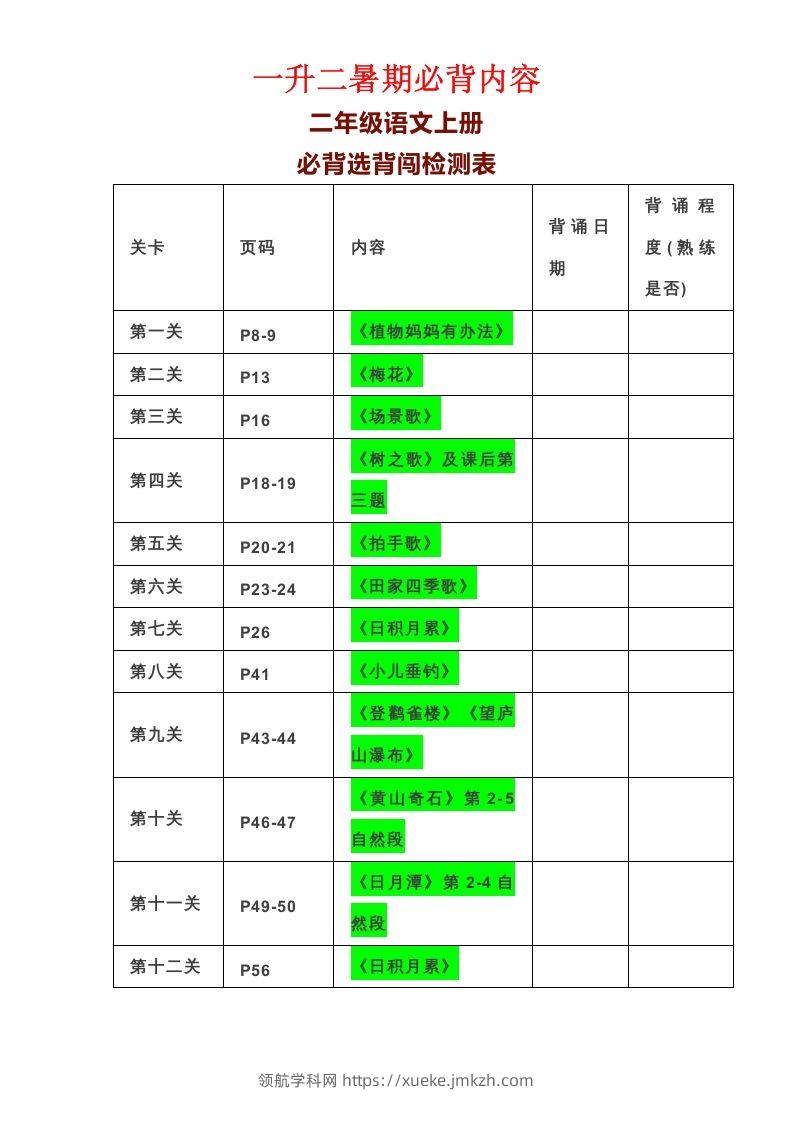 二年级语文上册必背课文-领航学科网