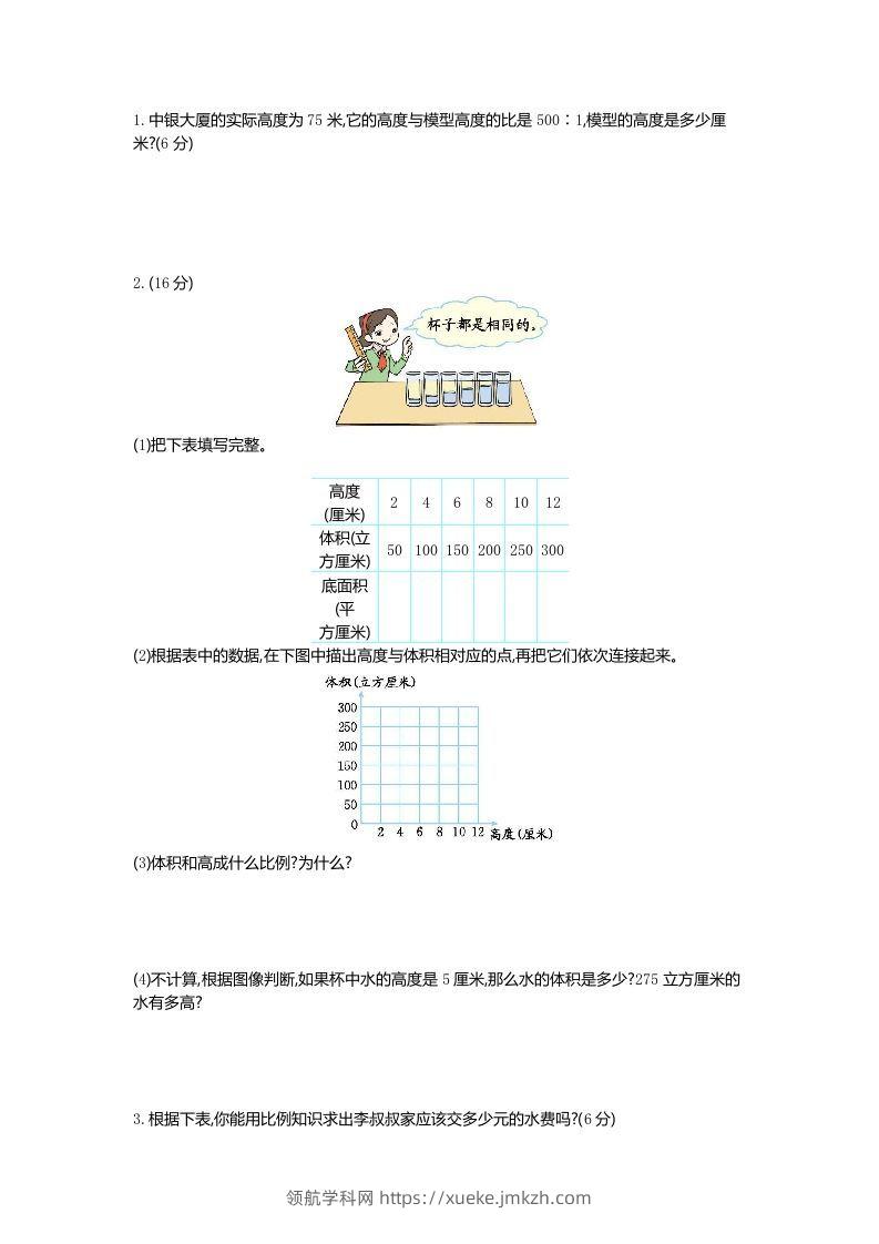 图片[2]-六下青岛63版数学第三单元检测卷-1-领航学科网