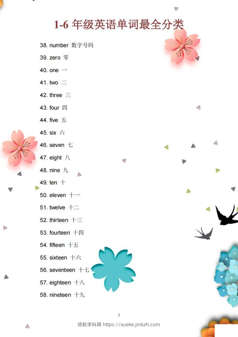 图片[3]-【小学英语】1至6年级英语单词最全分类-领航学科网