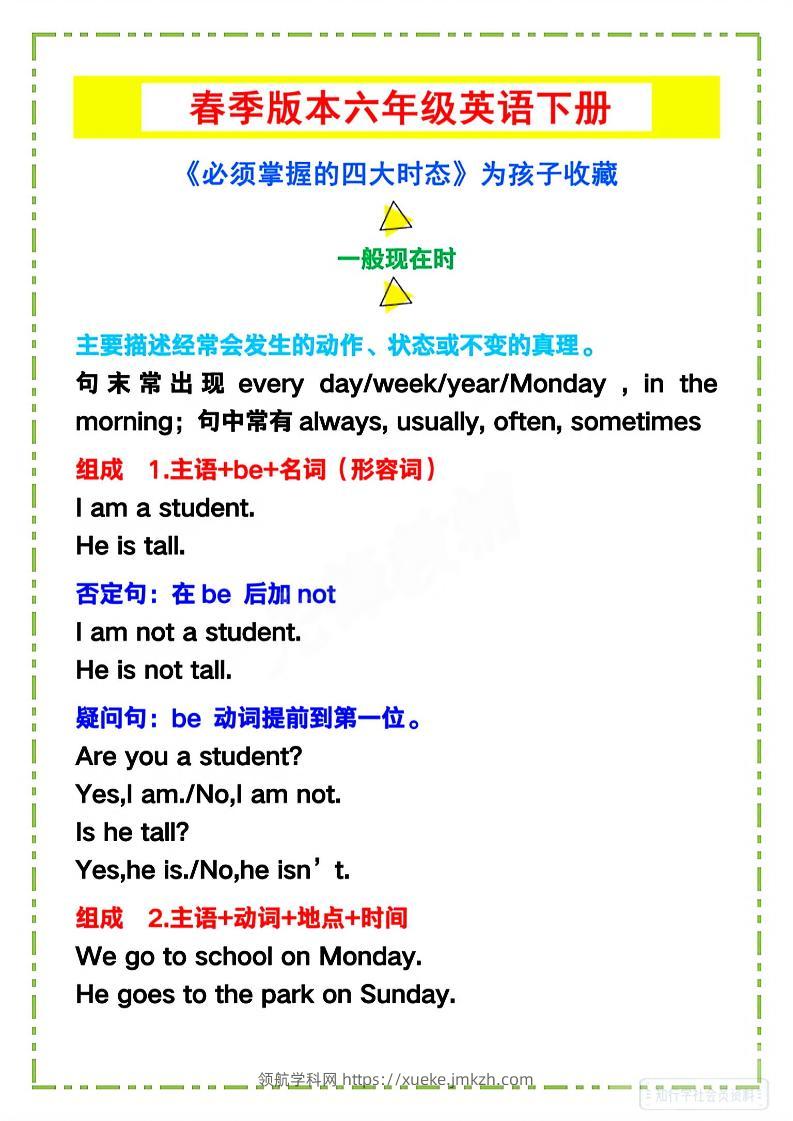 六年级下英语《必须掌握的四大时态》-领航学科网