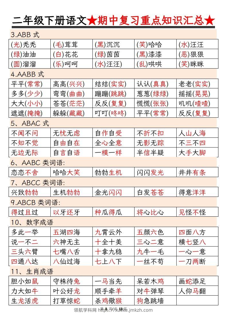 图片[2]-【期中重点知识汇总】二下语文-领航学科网