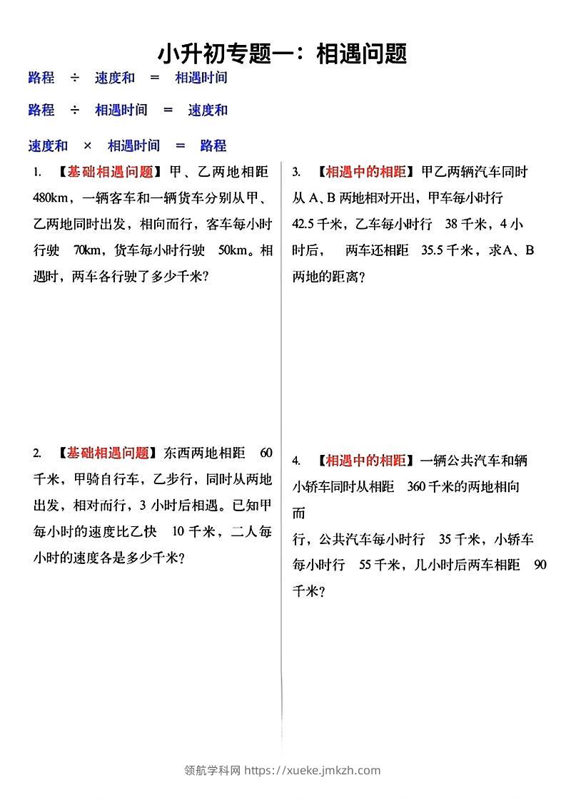六年级小升初必考应用题12大专题（空白版）-领航学科网