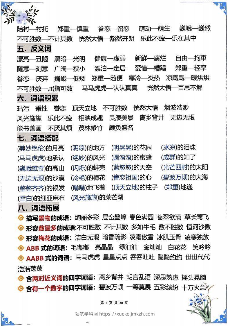 图片[2]-【知识点】五下语文1-8单元学霸重点知识梳理30页-领航学科网