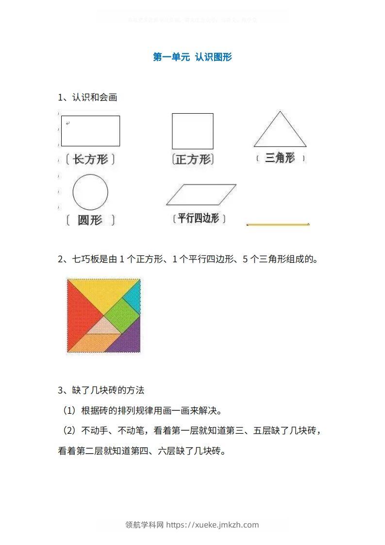 人教版1年级数学下册知识点1-4单元-领航学科网
