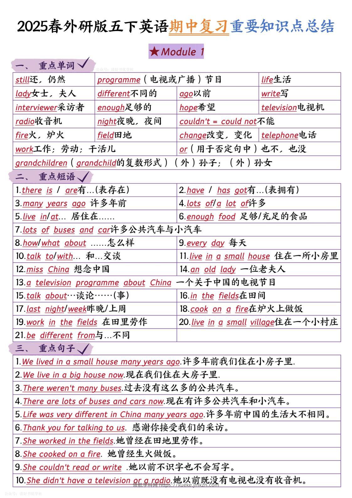 五下英语外研期中知识梳理-领航学科网