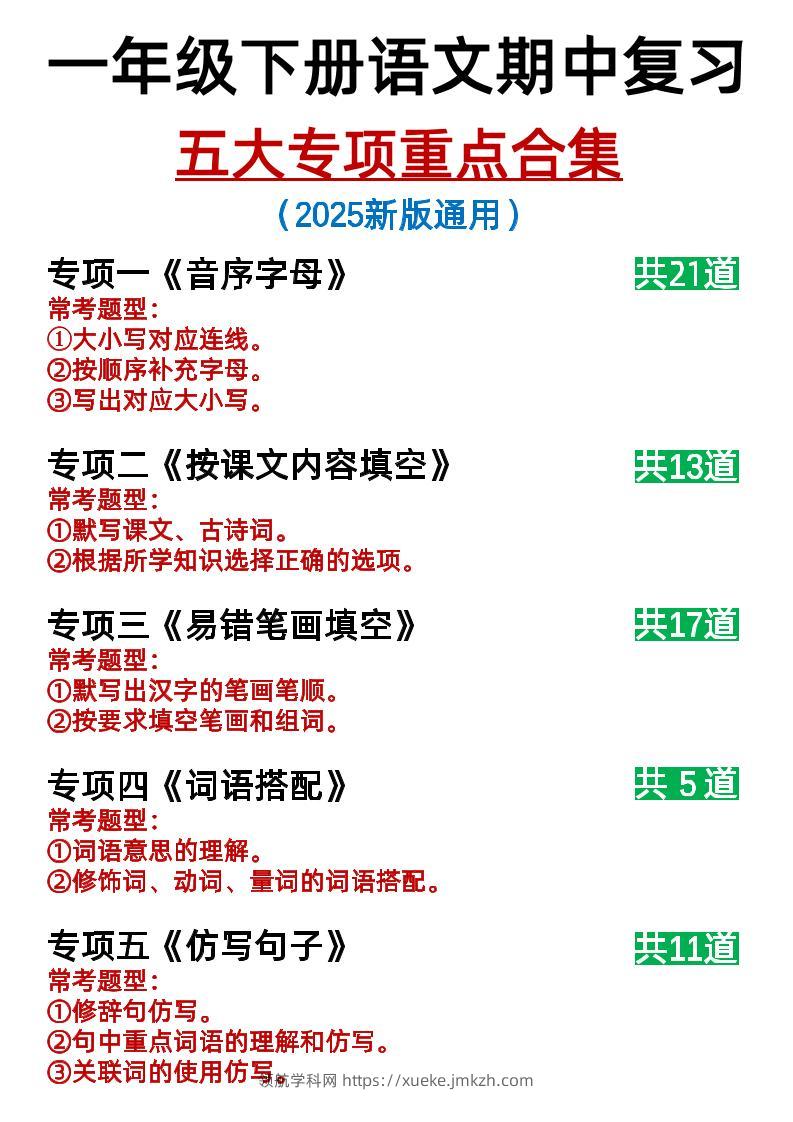 25新一下语文期中复习五大专项重点合集14页-领航学科网