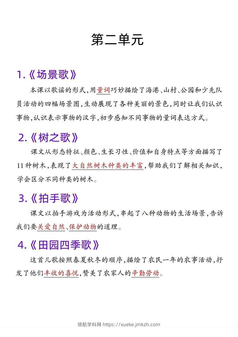 图片[2]-二年级语文上册课文重点内容梳理-领航学科网