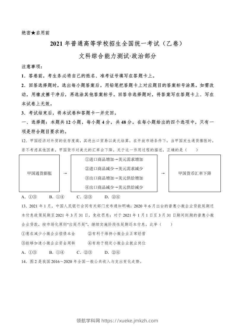 2021年高考政治试卷（全国乙卷）（空白卷）-领航学科网