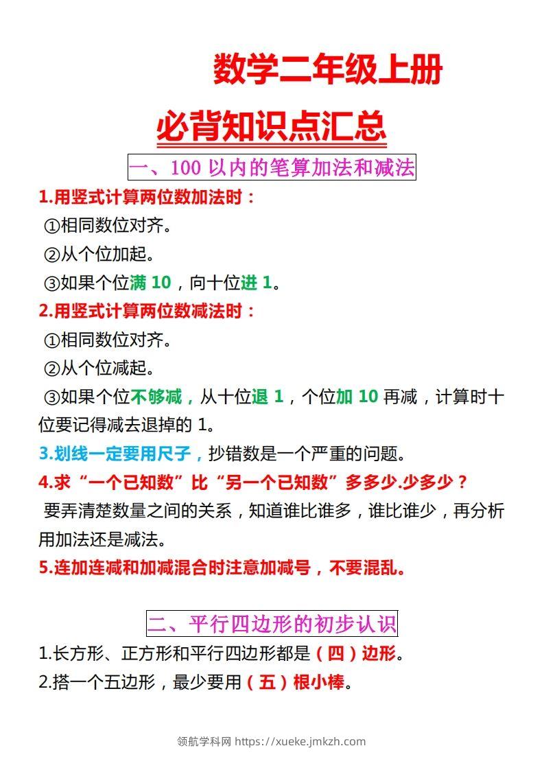 【苏教版】二上数学重点知识点汇总预习-领航学科网