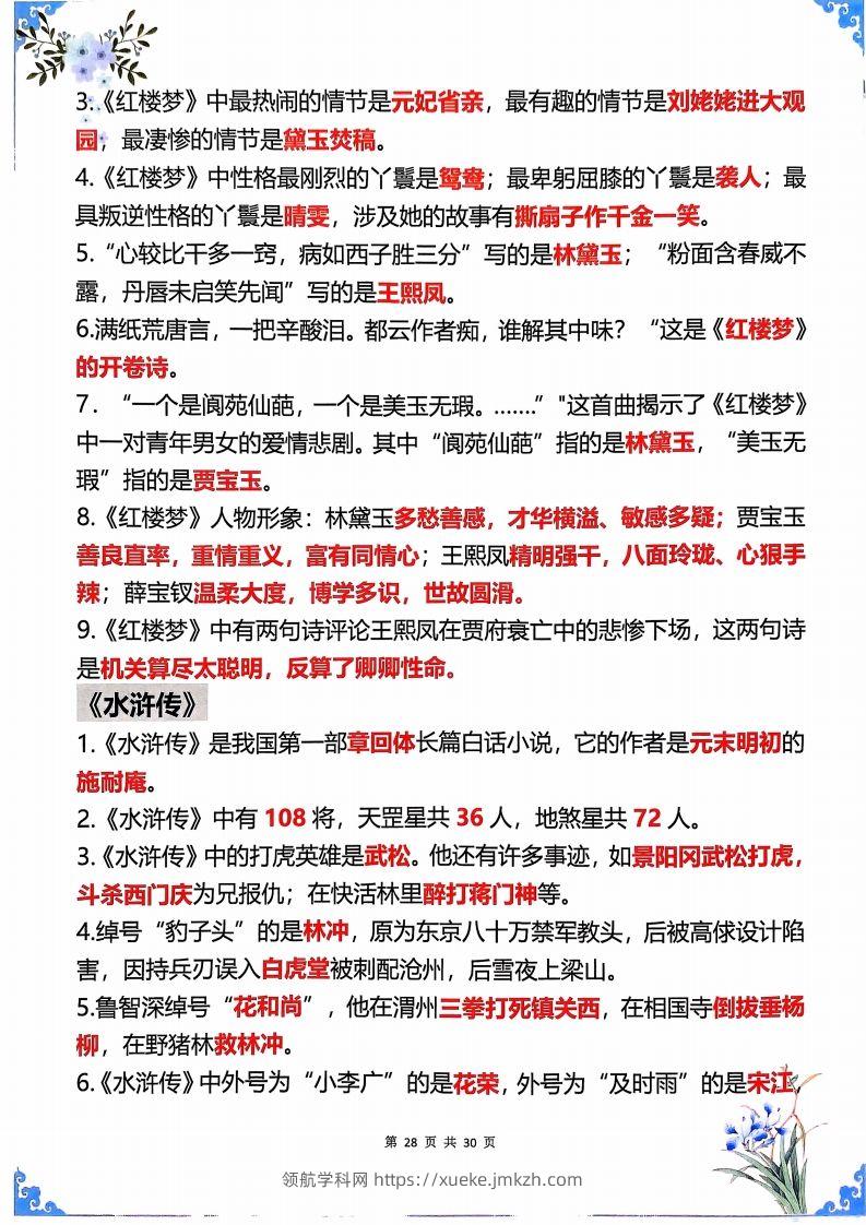图片[2]-五年级下册语文四大名著常考知识点-领航学科网