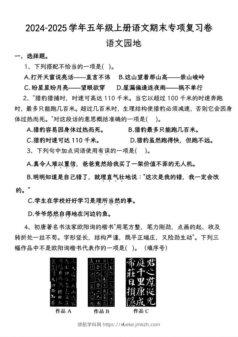 【期末专项复习卷-语文园地】五上语文-领航学科网