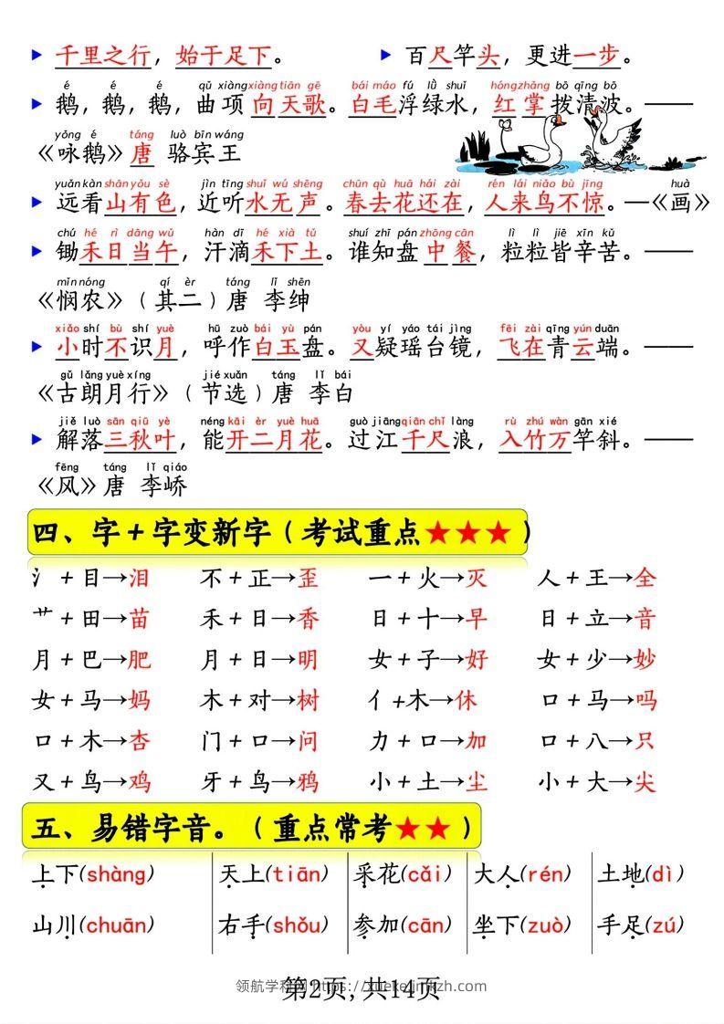图片[2]-一年级语文上册期末常考重点知识总结-领航学科网